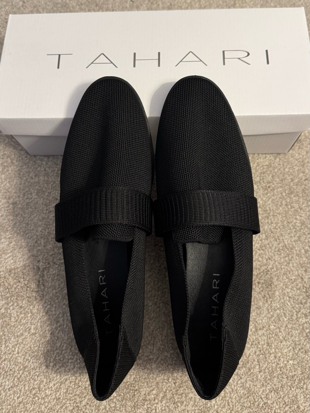 Tahari Mykonos Black Knit Loafers Women’s 7.5 Vegan Slip On Flats NIB